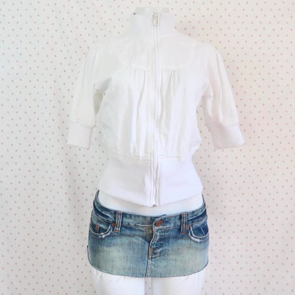 vintage sws white zip up track jacket sporty ribbed bomber y2k acubi